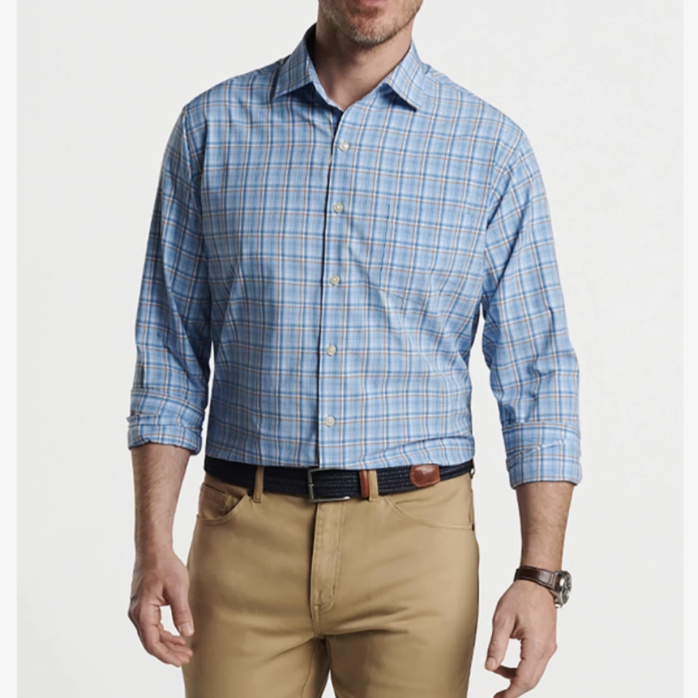 Peter Millar Crown Sport Sun Protection Golf Button Plaid Shirt Size Small NEW!